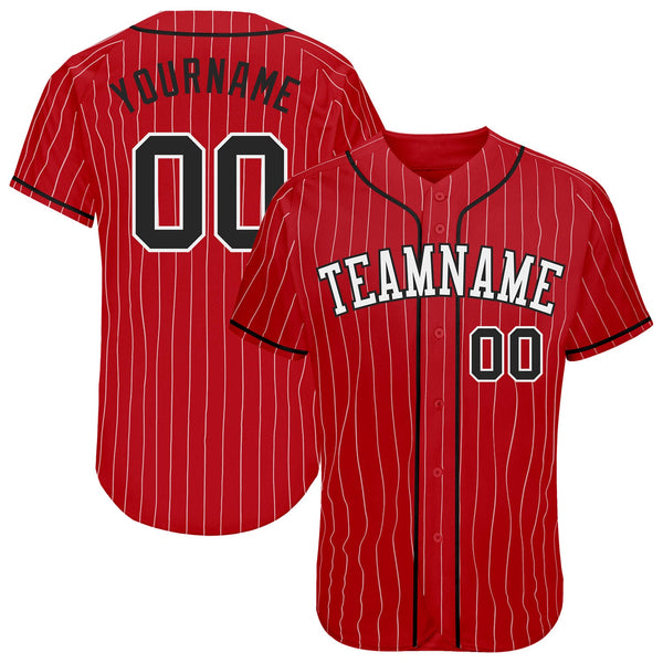 Custom Baseball Jersey - Red White Pinstripe Black-White Authentic