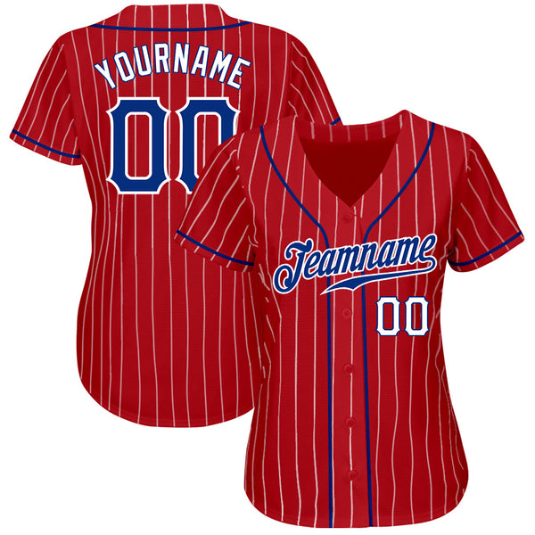Custom Baseball Jersey - Red White Pinstripe Royal-White Authentic