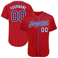 Custom Baseball Jersey - Red White Pinstripe Royal-White Authentic