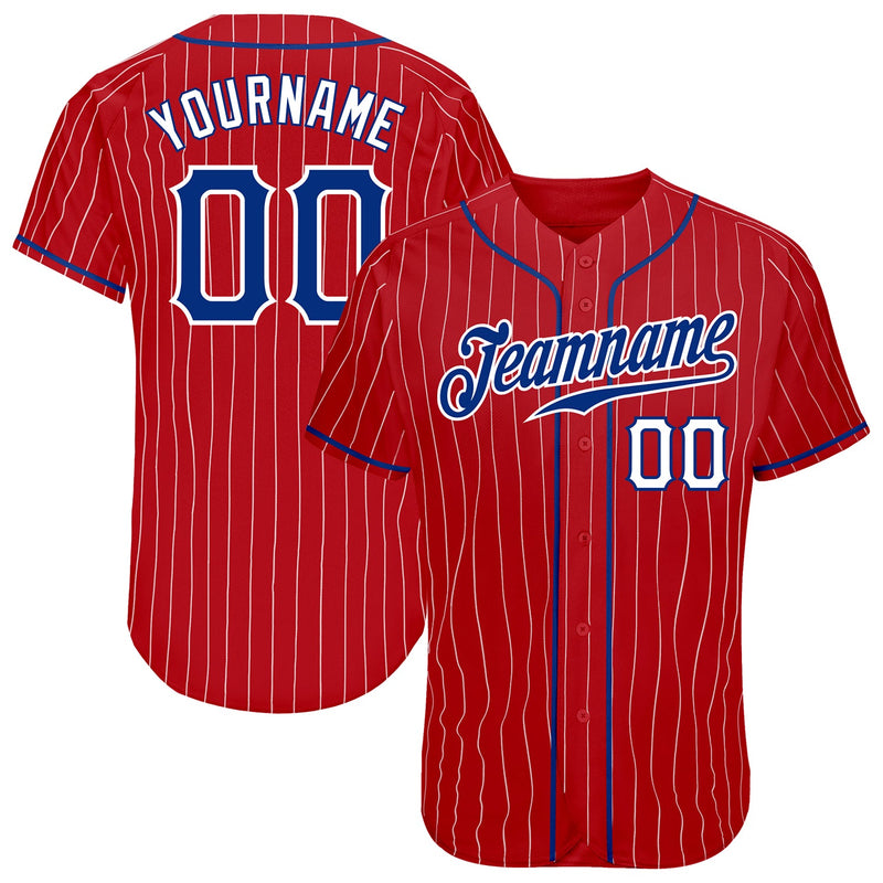 Custom Baseball Jersey - Red White Pinstripe Royal-White Authentic