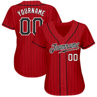 Custom Baseball Jersey - Red Black Pinstripe Black-White Authentic