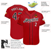 Custom Baseball Jersey - Red Black Pinstripe Black-White Authentic
