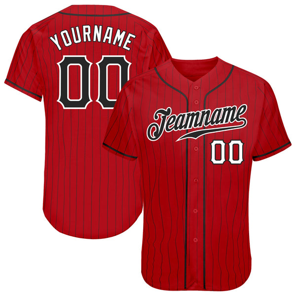 Custom Baseball Jersey - Red Black Pinstripe Black-White Authentic