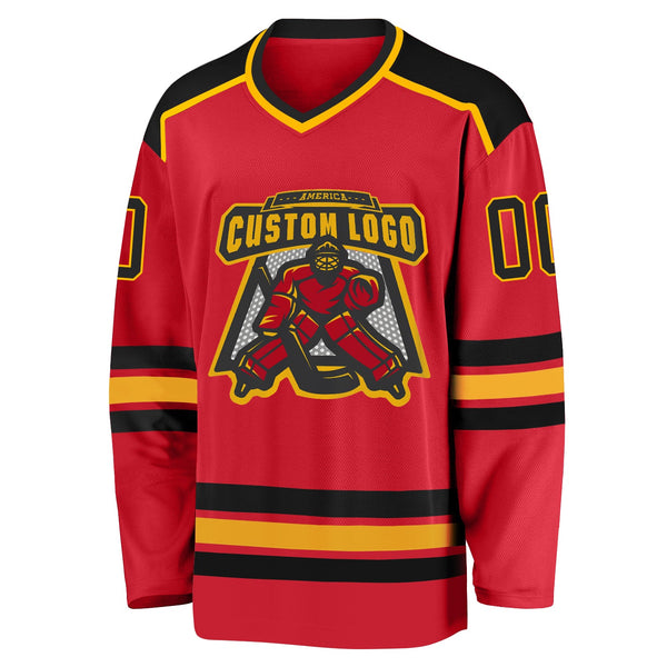 Custom Hockey Jersey - Red Black-Gold