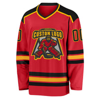 Custom Hockey Jersey - Red Black-Gold