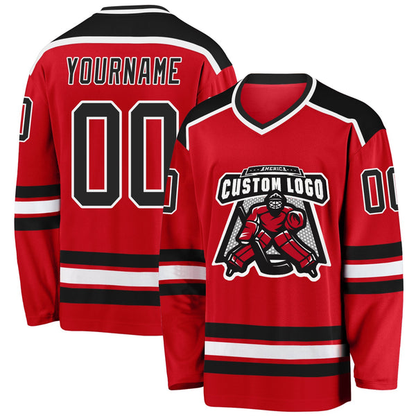 Custom Hockey Jersey - Red Black-White