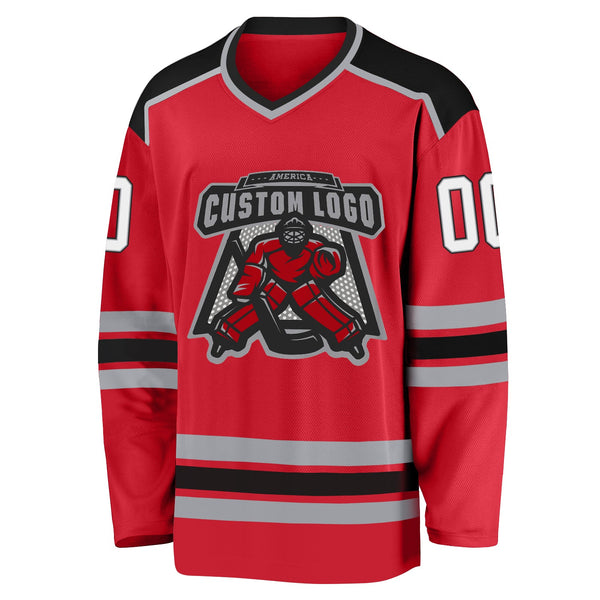 Custom Hockey Jersey - Red White-Black