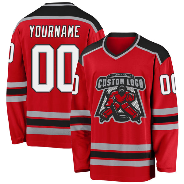 Custom Hockey Jersey - Red White-Black