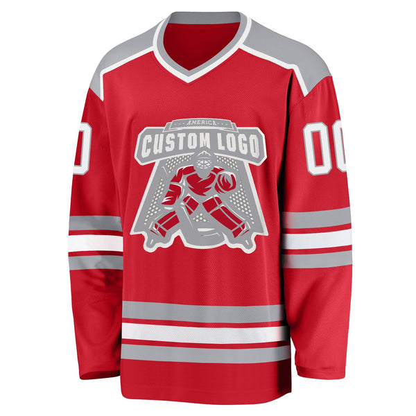 Custom Hockey Jersey - Red White-Gray