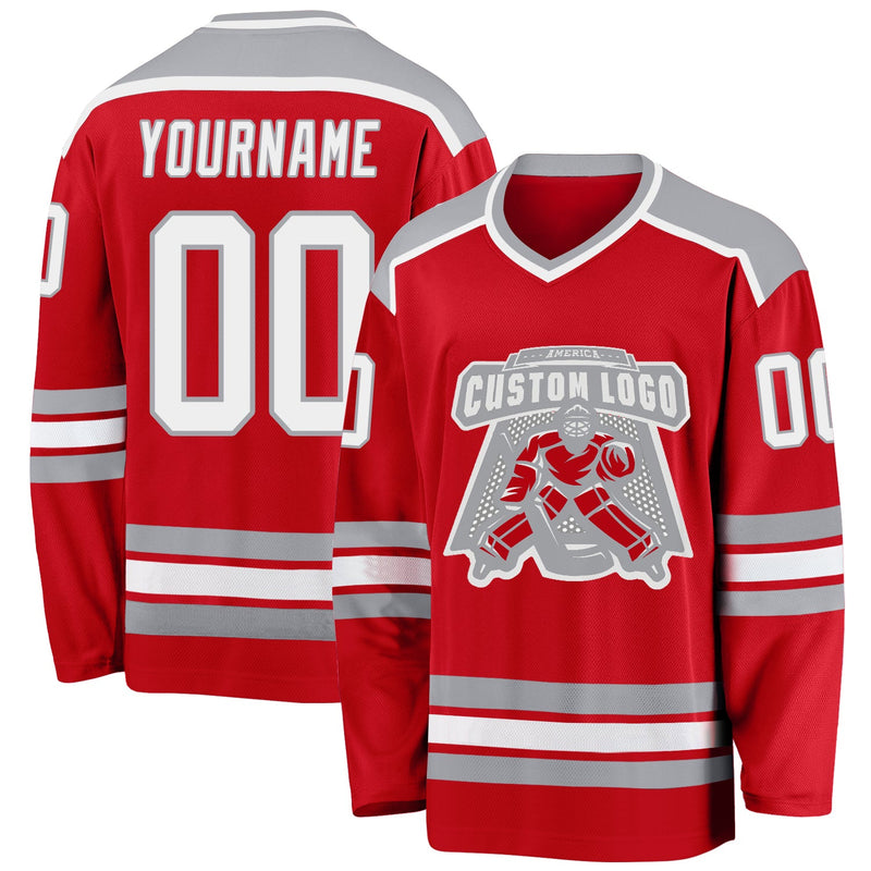 Custom Hockey Jersey - Red White-Gray