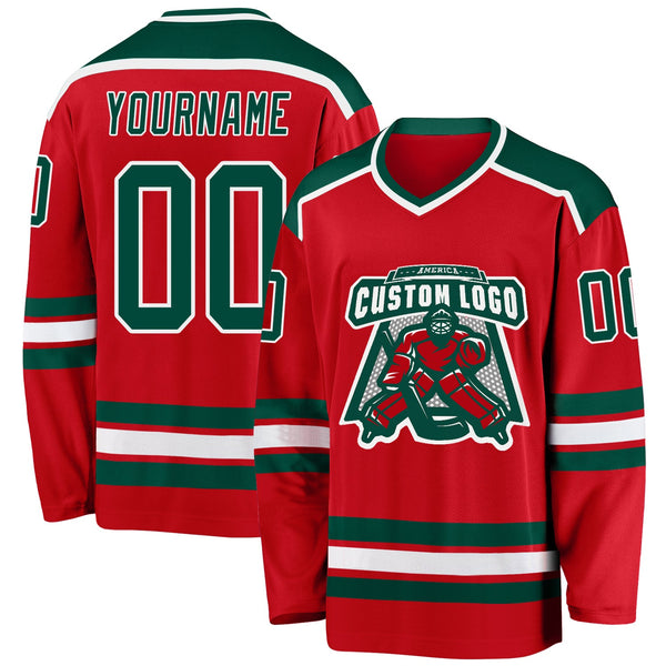 Custom Hockey Jersey - Red Green-White
