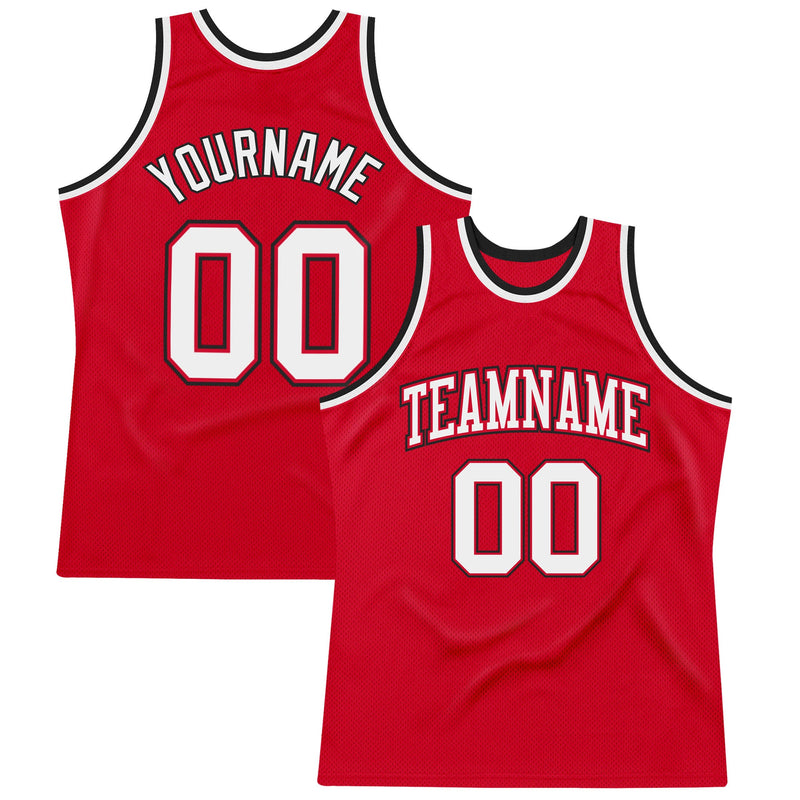 Custom Basketball Jersey - Red White-Black Authentic Throwback