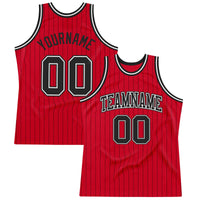 Custom Basketball Jersey - Red Black Pinstripe Black-White Authentic