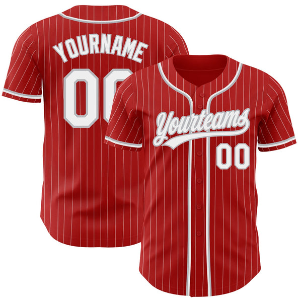 Custom Baseball Jersey - Red White Pinstripe Gray Authentic