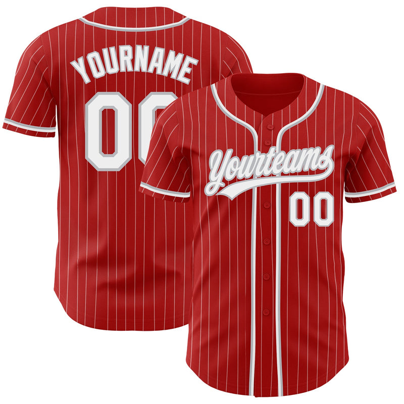 Custom Baseball Jersey - Red White Pinstripe Gray Authentic