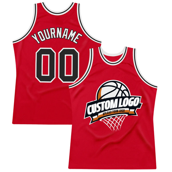 Custom Basketball Jersey - Red Black-White Authentic Throwback