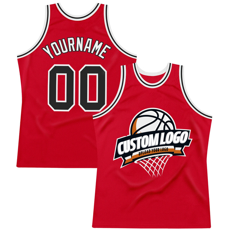 Custom Basketball Jersey - Red Black-White Authentic Throwback