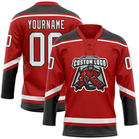 Custom Hockey Jersey - Red White-Black Lace Neck