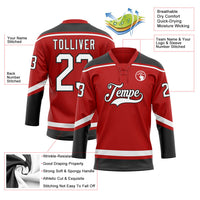 Custom Hockey Jersey - Red White-Black Lace Neck