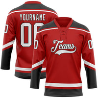 Custom Hockey Jersey - Red White-Black Lace Neck