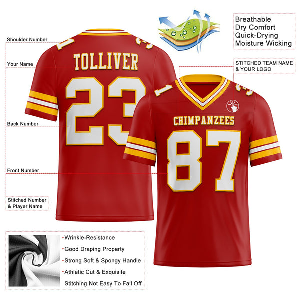 Custom Football Jersey - Red White-Gold Authentic
