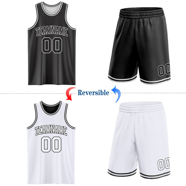 Custom Basketball Jersey - Reversible Black White Double Side Sublimation Set