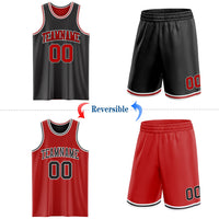 Custom Basketball Jersey - Reversible Black Red-White Double Side Sublimation Set