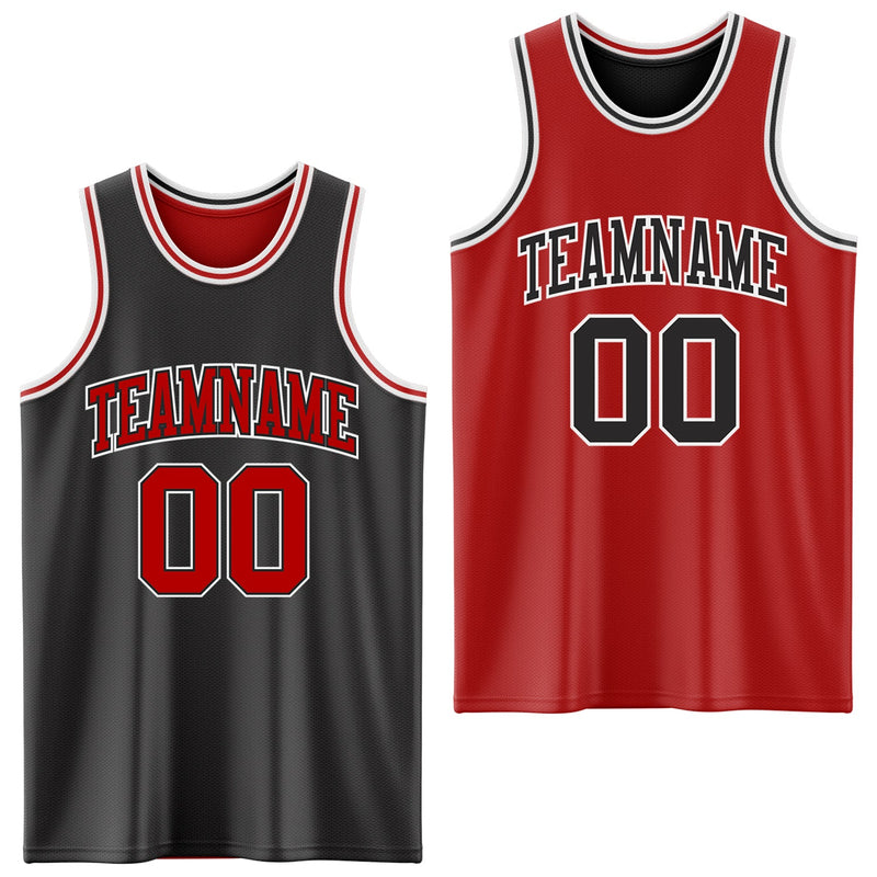 Custom Basketball Jersey - Reversible Black Red-White Double Side Sublimation Set