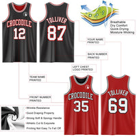 Custom Basketball Jersey - Reversible Black White-Red Double Side Sublimation Set