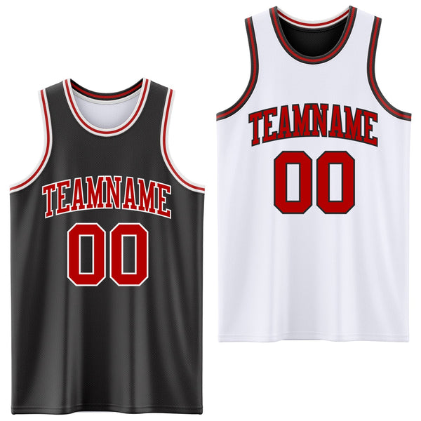 Custom Basketball Jersey - Reversible Black Red-White Double Side Sublimation Set
