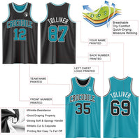 Custom Basketball Jersey - Reversible Black Teal-White Double Side Sublimation Set
