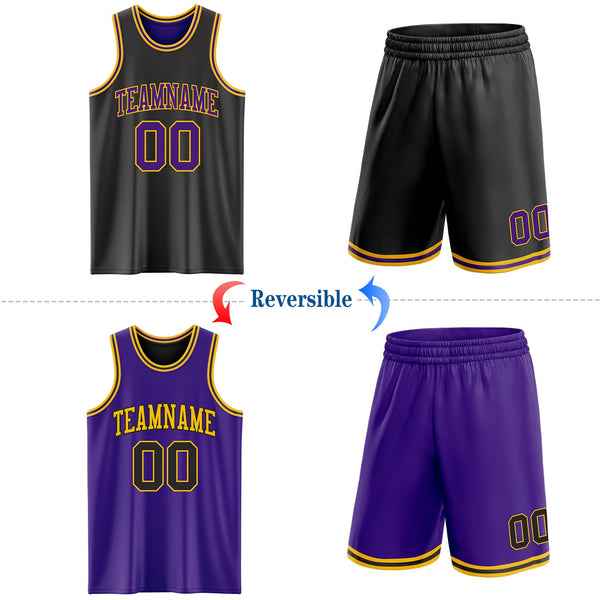 Custom Basketball Jersey - Reversible Black Purple-Gold Double Side Sublimation Set