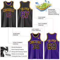 Custom Basketball Jersey - Reversible Black Purple-Gold Double Side Sublimation Set