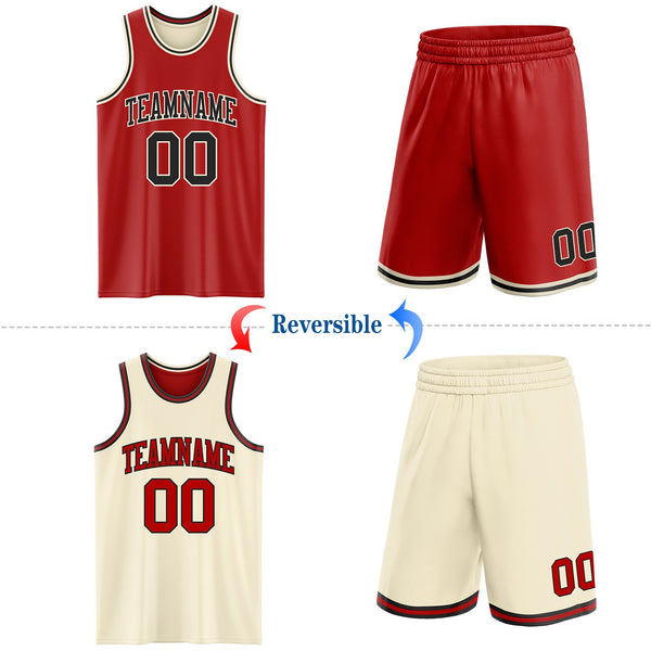 Custom Basketball Jersey - Red Black-Cream Reversible Double Side Sublimation Set