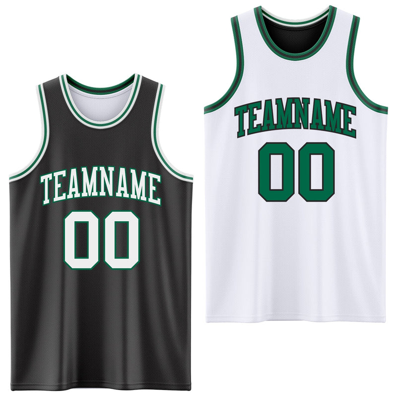 Custom Basketball Jersey - Reversible Black White-Kelly Green Double Side Sublimation Set