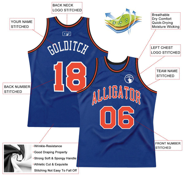 Custom Basketball Jersey - Royal Orange-White Authentic Throwback