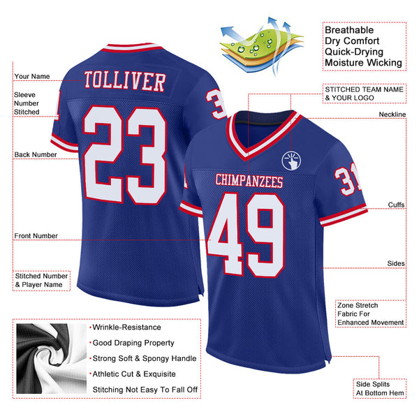 Custom Football Jersey - Royal White-Red Mesh Authentic Throwback