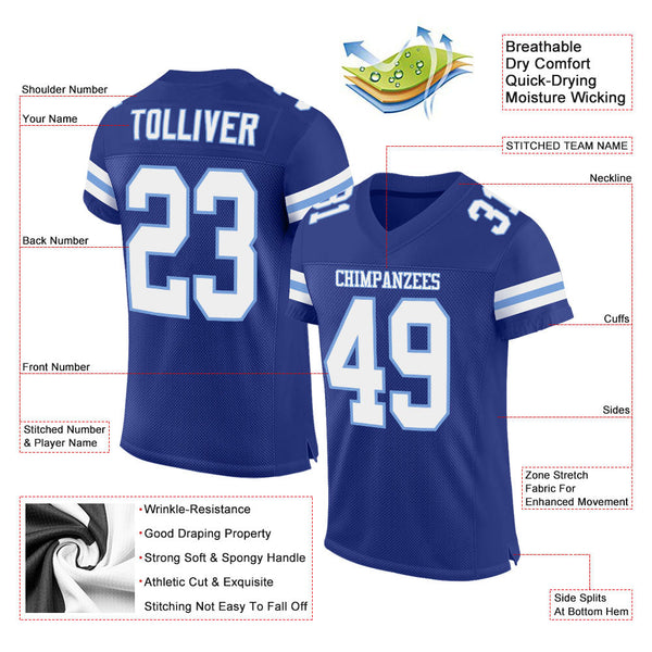 Custom Football Jersey - Royal White-Light Blue Mesh Authentic