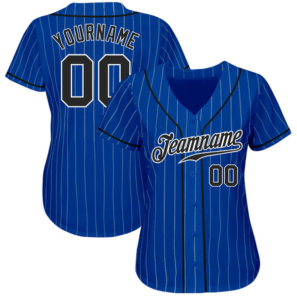 Custom Baseball Jersey - Royal White Pinstripe Black-White Authentic