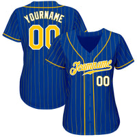 Custom Baseball Jersey - Royal Gold Pinstripe Gold-White Authentic