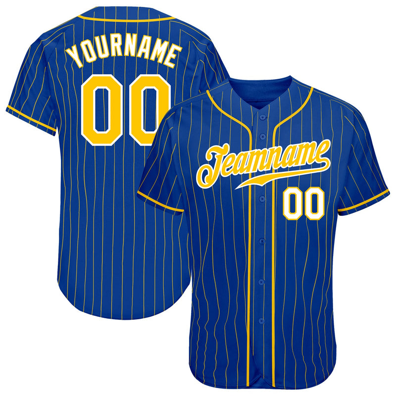 Custom Baseball Jersey - Royal Gold Pinstripe Gold-White Authentic