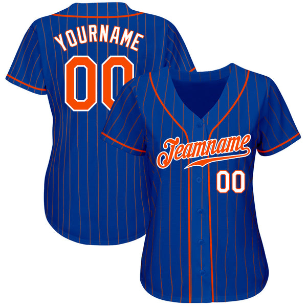Custom Baseball Jersey - Royal Orange Pinstripe Orange-White Authentic