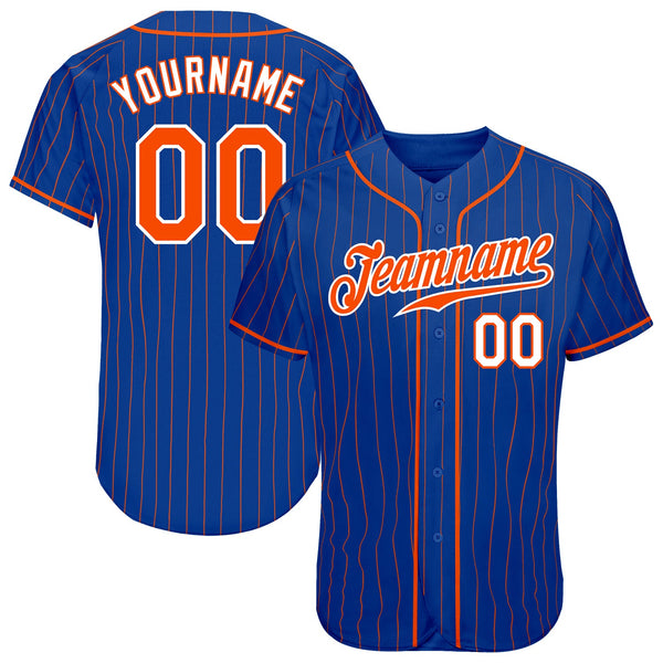 Custom Baseball Jersey - Royal Orange Pinstripe Orange-White Authentic