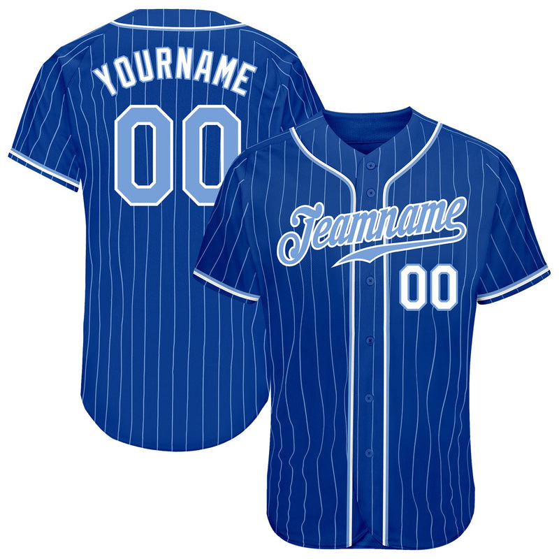 Custom Baseball Jersey - Royal Light Blue Pinstripe Light Blue-White Authentic