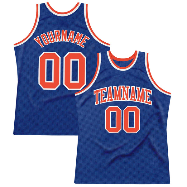 Custom Basketball Jersey - Royal Orange-White Authentic Throwback