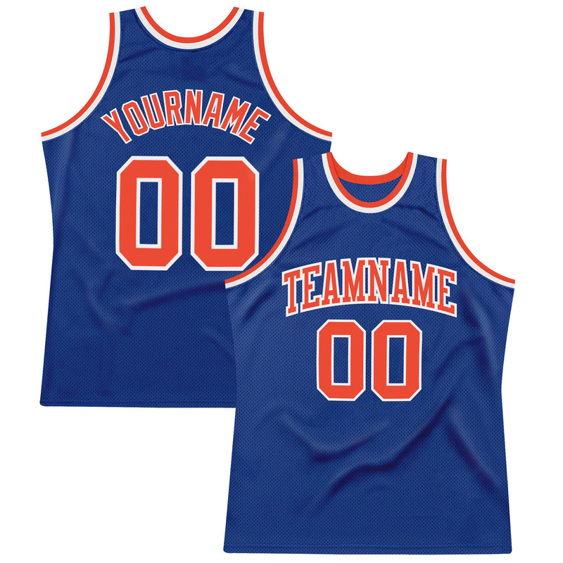 Custom Basketball Jersey - Royal Orange-White Authentic Throwback