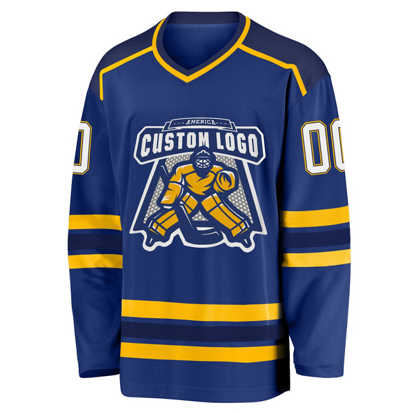Custom Hockey Jersey - Royal White Navy-Gold