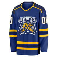 Custom Hockey Jersey - Royal White Navy-Gold