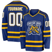 Custom Hockey Jersey - Royal White Navy-Gold