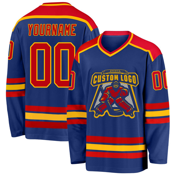 Custom Hockey Jersey - Royal Red-Gold